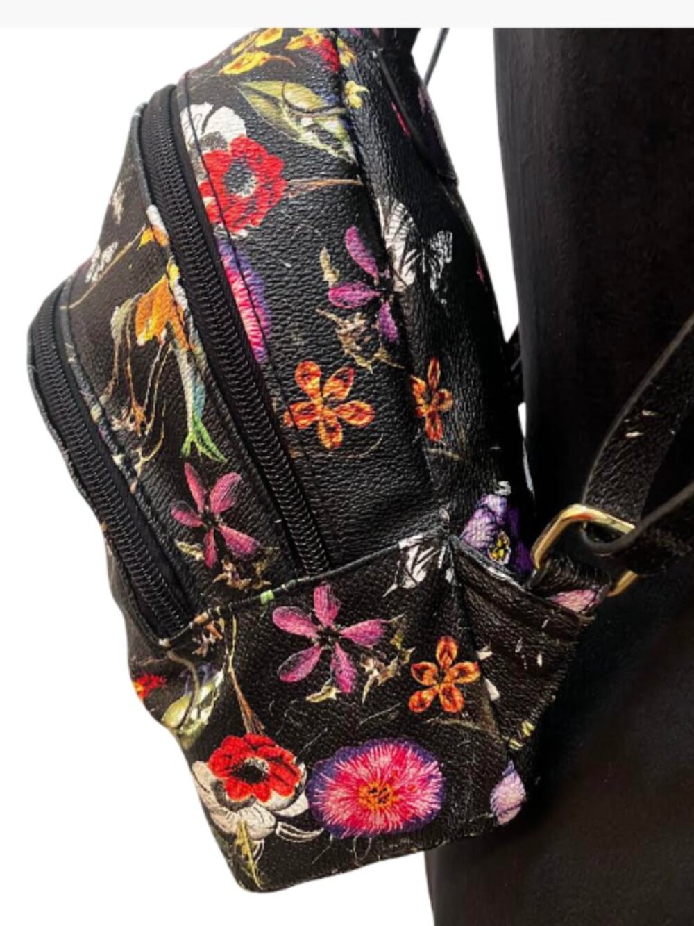 Unbranded Floral-Themed Backpack Two Compartments Matching Key Ring Like New - Picture 3 of 15